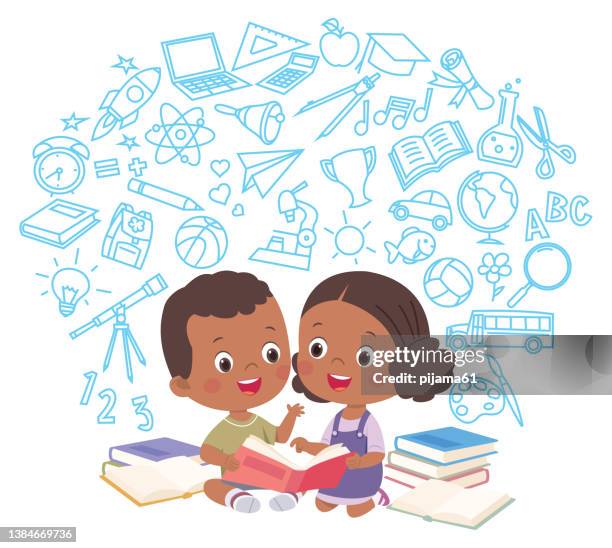 african kids reading books - ruler cartoon stock illustrations
