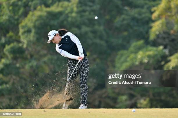 Sakura Yokomine of Japan hits her second shot on the 1st hole during the second round of the Meiji Yasuda Life Ladies Yokohama Tire Golf Tournament...