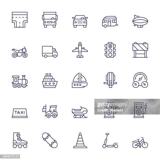 bildbanksillustrationer, clip art samt tecknat material och ikoner med transportation editable stroke line icons - skoter