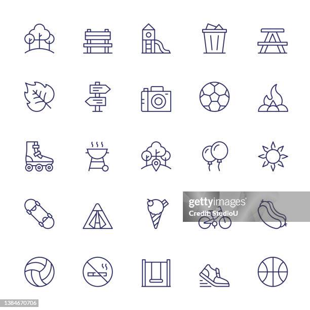 urban park editable stroke line icons - playground stock illustrations