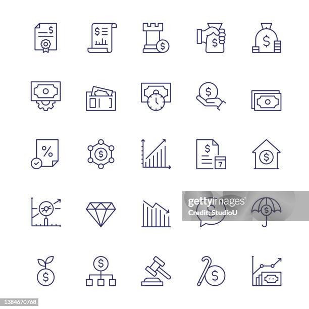 wealth management editable stroke line icons - hedge fund stock illustrations