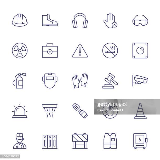 stockillustraties, clipart, cartoons en iconen met work safety editable stroke line icons - opgepast gladde vloer