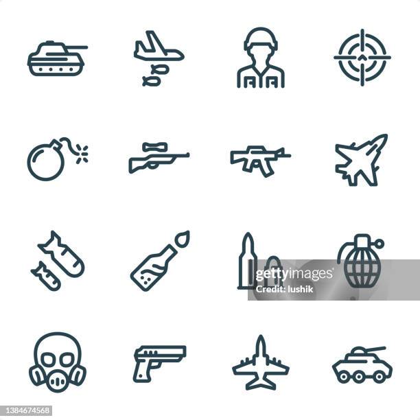 army & military - pixel perfect unicolor line icons - conflict icon stock illustrations