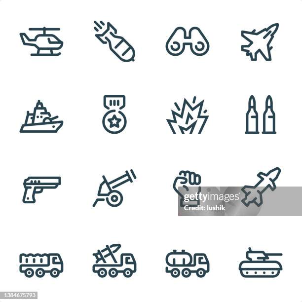 bildbanksillustrationer, clip art samt tecknat material och ikoner med military - pixel perfect unicolor line icons - military vehicle