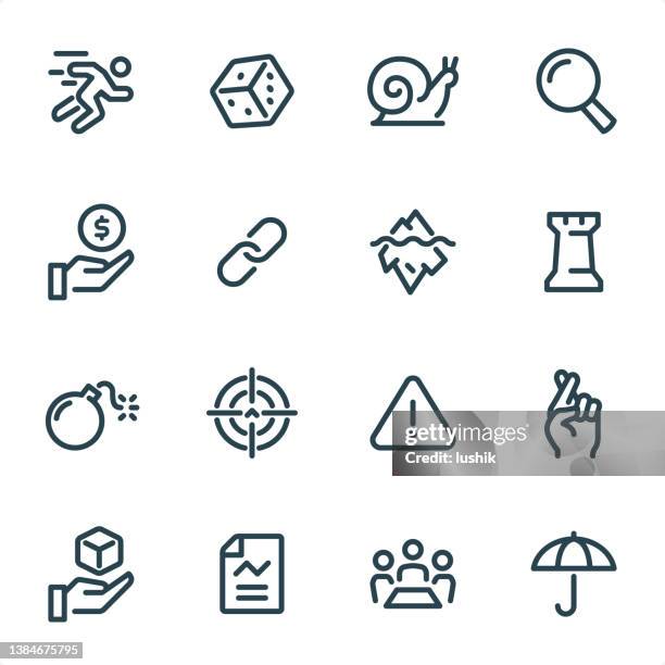 stockillustraties, clipart, cartoons en iconen met risk management & insurance - pixel perfect unicolor line icons - langzaam