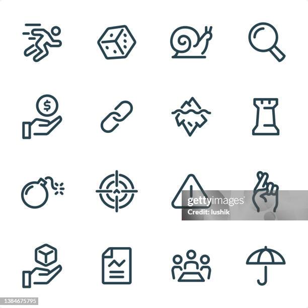 stockillustraties, clipart, cartoons en iconen met risk management & insurance - pixel perfect unicolor line icons - ijsberg ijsformatie