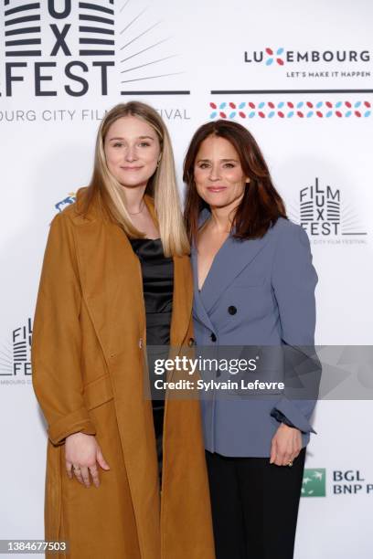 Actress Suzanne Clément and her niece attend the photocall of the closing ceremony during the 12th Lux Film Fest on March 12, 2022 in Luxembourg,...