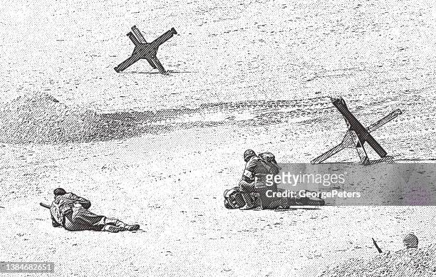 ilustraciones, imágenes clip art, dibujos animados e iconos de stock de soldados de la segunda guerra mundial invadiendo la playa de omaha en el día d - gunshot wound