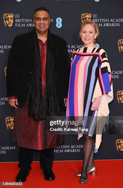 Krishnendu Majumdar and Anna Higgs attend the EE British Academy Film Awards 2022 Nominees' Reception at BAFTA on March 12, 2022 in London, England.