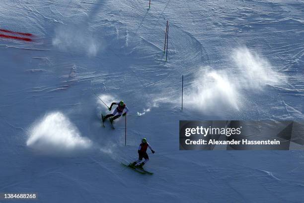 Johannes Aigner of Team Austria competes in the Para Alpine Skiing Men's Slalom Vision Impaired during day nine of the Beijing 2022 Winter...