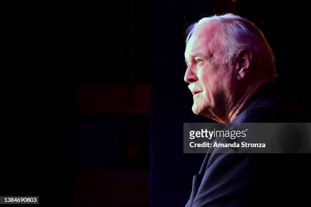 John Cleese speaks onstage at 'Comedy with the Cleeses' during the 2022 SXSW Conference and Festivals at Creek and the Cave on March 12, 2022 in...