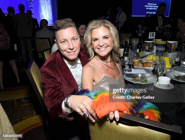 Abby Wambach and Glennon Doyle are seen as Human Rights Campaign hosts the 2022 Los Angeles Dinner at JW Marriott on March 12, 2022 in Los Angeles,...