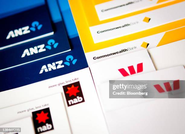 Promotional material from Australian banks, the Commonwealth Bank of Australia, clockwise from top right, Westpac Banking Corp., National Australia...