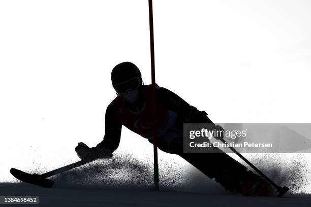 Adam Hall of Team New Zealand competes in the Para Alpine Skiing Men's Slalom Standing during day nine of the Beijing 2022 Winter Paralympics at...