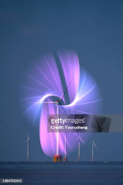 digital generated image of wind turbine showing the power from the nature,carbon neutral concept phot - energy abstract stock-fotos und bilder