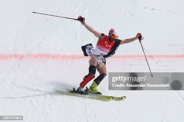 Manoel Bourdenx of Team France competes in the Para Alpine Skiing Men's Slalom Standing during day nine of the Beijing 2022 Winter Paralympics at...