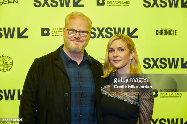 Jim Gaffigan and Rhea Seehorn attend "Linoleum" Premiere during the 2022 SXSW Conference and Festivals at Alamo Drafthouse South Lamar on March 12,...