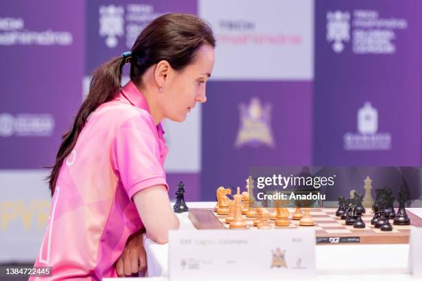 Kateryna Lango of Russia from Triveni Continental Kings team competes with Koneru Humpy of India from upGrad Mumba Masters team during final matches...