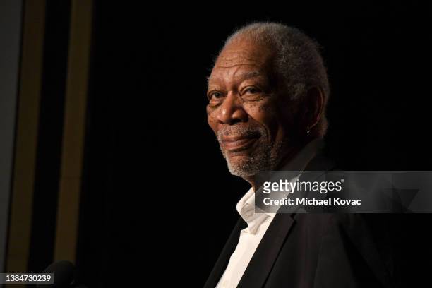 Morgan Freeman presents onstage at the AFI Awards Luncheon at Beverly Wilshire, A Four Seasons Hotel on March 11, 2022 in Beverly Hills, California.