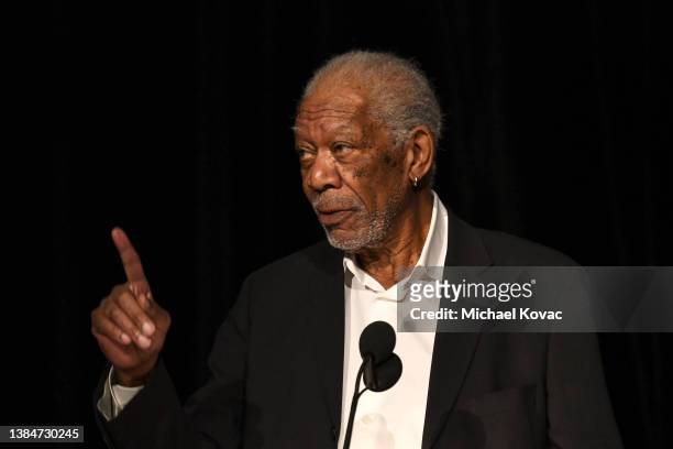 Morgan Freeman presents onstage at the AFI Awards Luncheon at Beverly Wilshire, A Four Seasons Hotel on March 11, 2022 in Beverly Hills, California.