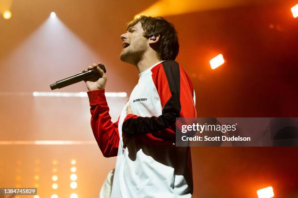 Musician Louis Tomlinson, former member of One Direction, performs onstage in support of his debut solo album "WALLS" at YouTube Theater on March 12,...