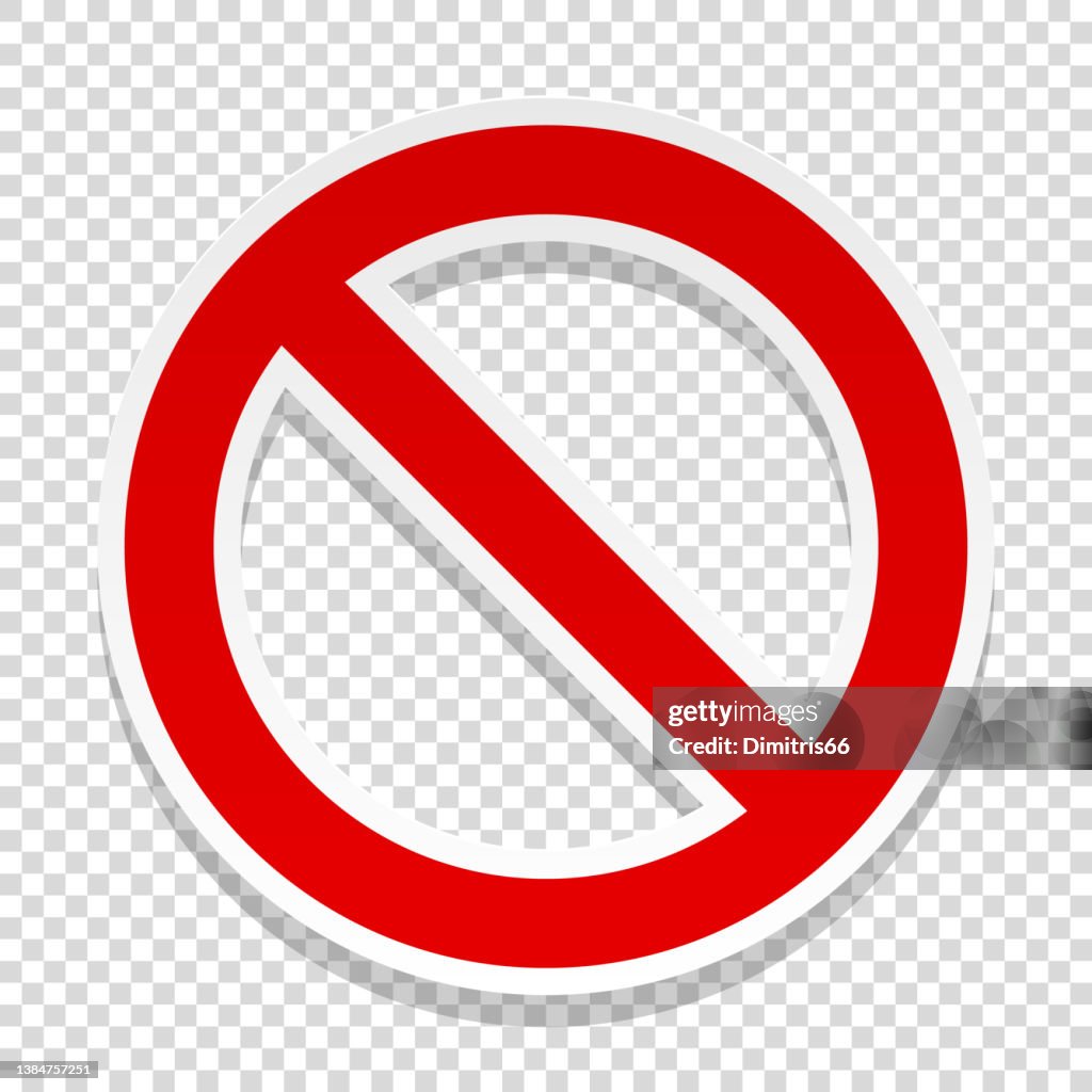 Prohibition sign sticker. Red crossed circle