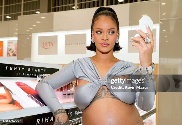 Rihanna celebrates the launch of Fenty Beauty at ULTA Beauty on March 12, 2022 in Los Angeles, California.