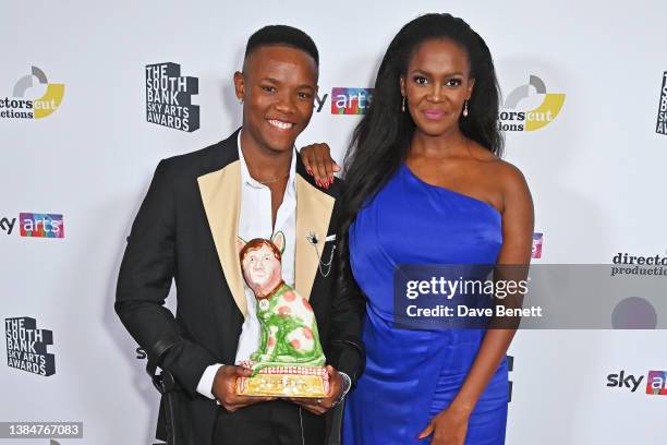 Musa Motha, winner of the Times Breakthrough award for Dance, and Oti Mabuse pose in the Winners Room during The South Bank Sky Arts Awards 2023 at...