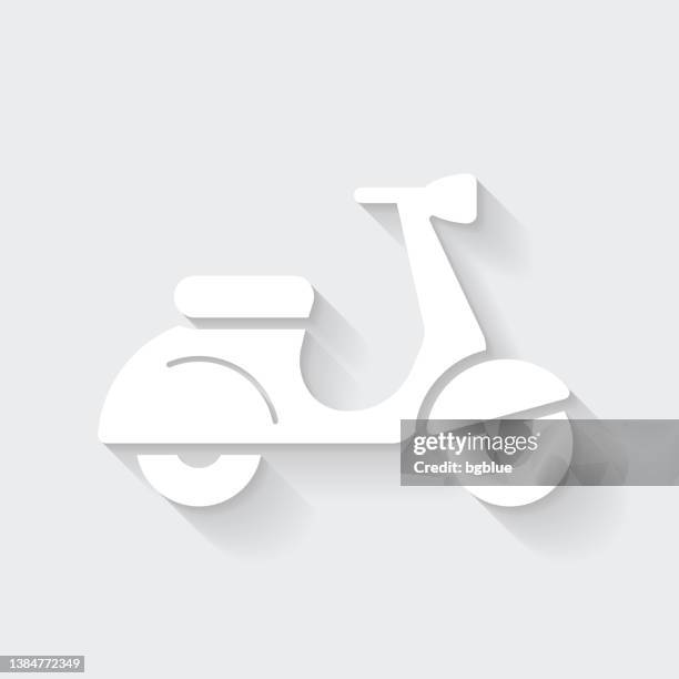 scooter motorcycle - side view. icon with long shadow on blank background - flat design - handle bars stock illustrations