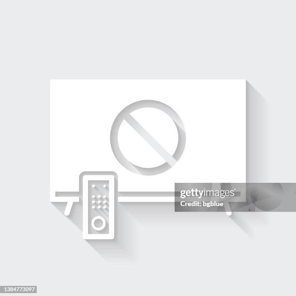 stockillustraties, clipart, cartoons en iconen met tv with no symbol. icon with long shadow on blank background - flat design - media ban