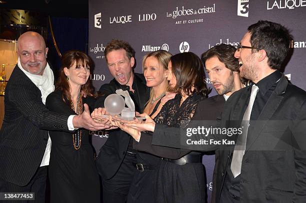 An actor, Gwendoline Hamon, Yann Sundberg, Catherine Marchal, an actress Frederic Diefenthal and an actor attend the 'Globes de Cristal Awards 2012 -...