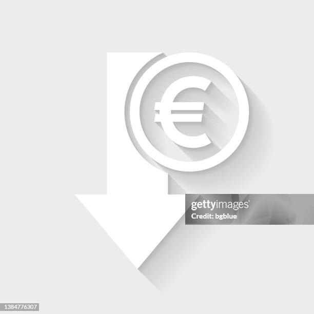 euro decrease. icon with long shadow on blank background - flat design - price drop stock illustrations