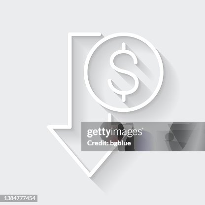 Dollar decrease. Icon with long shadow on blank background - Flat Design Dollar decrease. Icon with long shadow on blank background - Flat Design