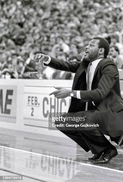 Head coach Bernie Bickerstaff of the Seattle SuperSonics signals to players during a National Basketball Association game against the Indiana Pacers...