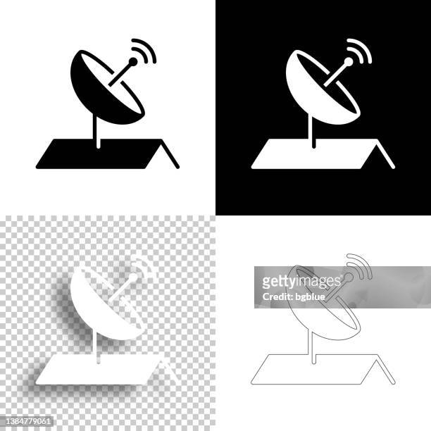 satellitenschüssel auf dem dach. icon für design. leere, weiße und schwarze hintergründe - liniensymbol - fernsehantenne stock-grafiken, -clipart, -cartoons und -symbole