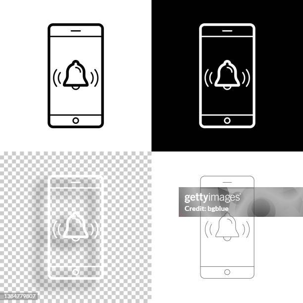 smartphone with ringing bell - notification. icon for design. blank, white and black backgrounds - line icon - doorbell stock illustrations