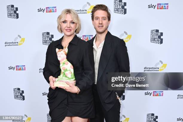 Self Esteem aka Rebecca Taylor, accepting the Theatre award on behalf of "Prima Facie", and Arthur Darvill pose in the Winners Room during The South...