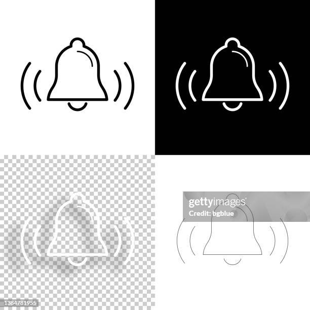 illustrazioni stock, clip art, cartoni animati e icone di tendenza di campanello che suona. icona per il design. sfondi vuoti, bianchi e neri - icona a forma di linea - campanile orologio