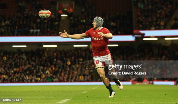 Jonthan Davies of Wales drops the ball during the Guinness Six Nations Rugby match between Wales and France at the Principality Stadium on March 11,...