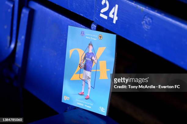 General view of the match-day programme featuring Her Game Too at Goodison Park before the Premier League match between Everton and Wolverhampton...