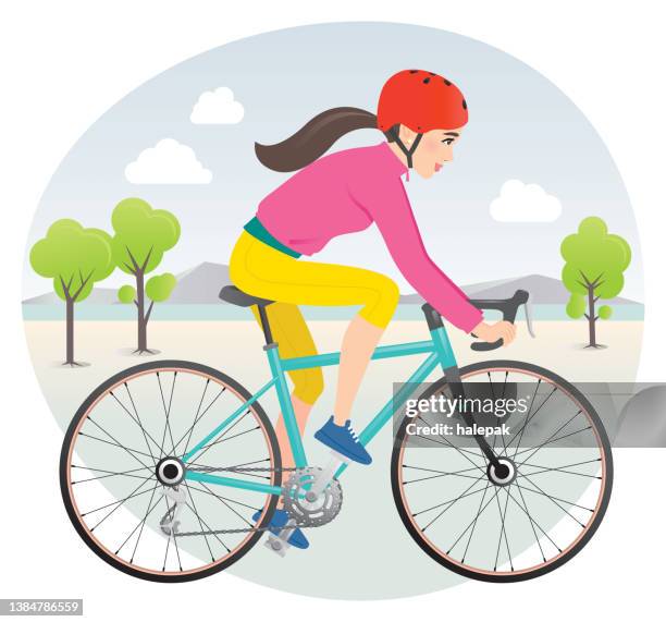 girl riding bike - teenager cycling helmet stock illustrations