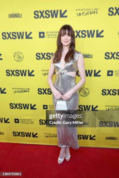 Anne Hathaway attends the premiere of "WeCrashed" during the 2022 SXSW Conference and Festivals at The Paramount Theatre on March 12, 2022 in Austin,...