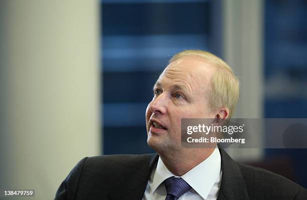 Robert "Bob" Dudley, chief executive officer of BP Plc, speaks before a television interview at the company's offices at Canary Wharf in London,...