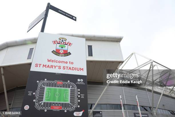 General view outside the stadium prior to the Premier League match between Southampton and Watford at St Mary's Stadium on March 13, 2022 in...