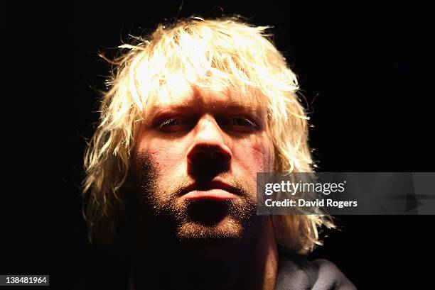 Mouritz Botha, the England lock poses at the press conference held at 02 Arena on February 7, 2012 in Greenwich, England.