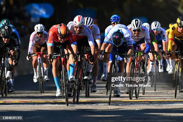Phil Bauhaus of Germany and Team Bahrain Victorious, Davide Cimolai of Italy and Team Cofidis, Giacomo Nizzolo of Italy and Team Israel - Premier...