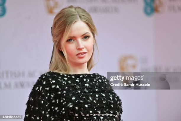 Ellie Bamber attends the EE British Academy Film Awards 2022 at Royal Albert Hall on March 13, 2022 in London, England.