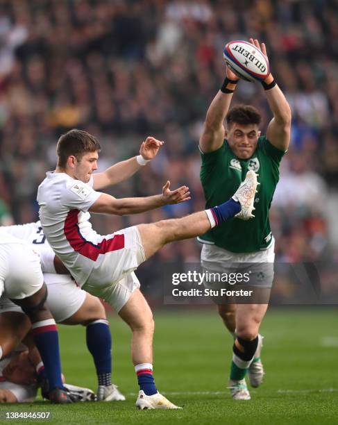 England scrum half Harry Randall box kicks up field during the Guinness Six Nations Rugby match between England and Ireland at Twickenham Stadium on...