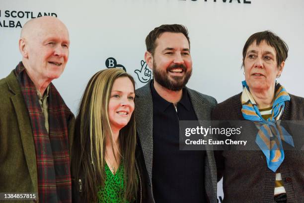 Paul Laverty, Aneemarie Fulton, Martin Compston, Rebecca O'Brien attend the 20th anniversary screening of the film "Sweet 16" on March 13, 2022 in...