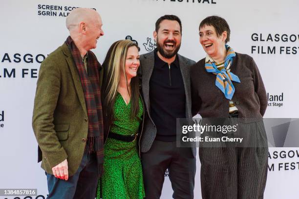 Paul Laverty, Aneemarie Fulton, Martin Compston, Rebecca O'Brien attend the 20th anniversary screening of the film "Sweet 16" on March 13, 2022 in...